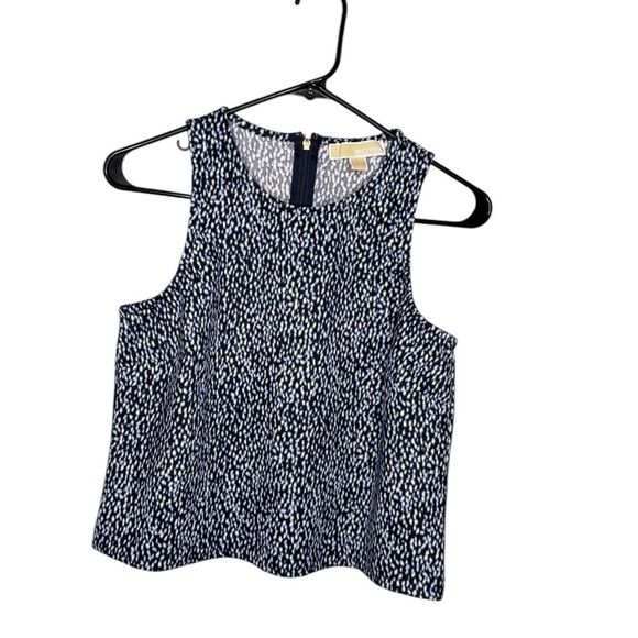NWT Michael Kors Top Shore Blue Tank Ikat Print Crew Neck Medium Petite - Picture 1 of 6